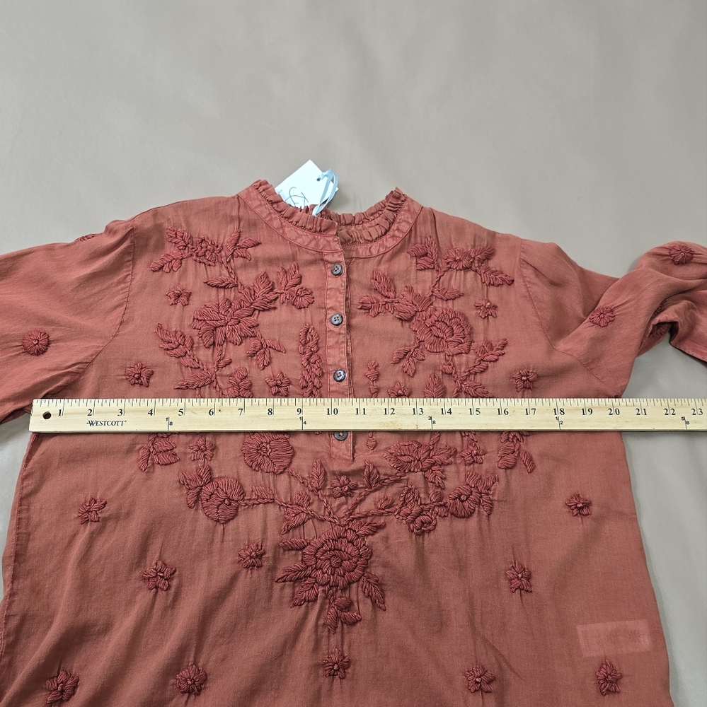 NWT Kyla Seo Caite Sz S Paloma Embroidered Cotton Blouse Top Terracota Boho - Picture 15 of 16